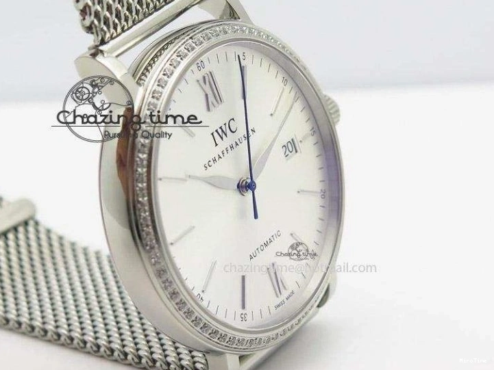 MIROTIME 1231 Portofino SCHAFFHAUSEN SS MKF 1:1 Best Edition Silver Dial Diamond On Mesh Bracelet A Lightweight 7339